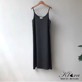 Váy 2 dây, đầm xuông - chất lụa trơn basic nữ