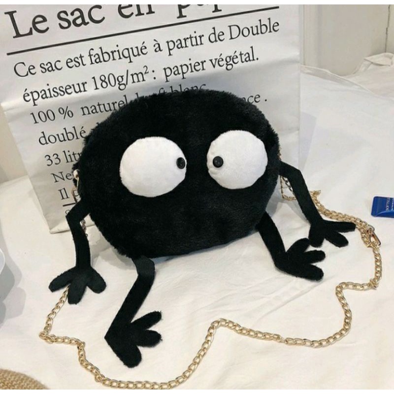 Túi đeo chéo lông nhung Bồ Hóng hoạt hình Ghibli siêu cute👻