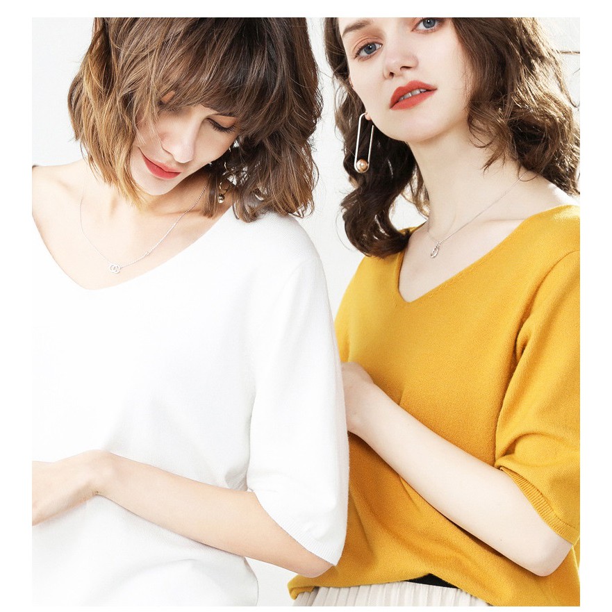 Áo len mỏng nữ, áo len tay cộc form rộng, chất len mềm mịn, thích hợp mùa xe lạnh, hàng nhập Quảng Châu | BigBuy360 - bigbuy360.vn