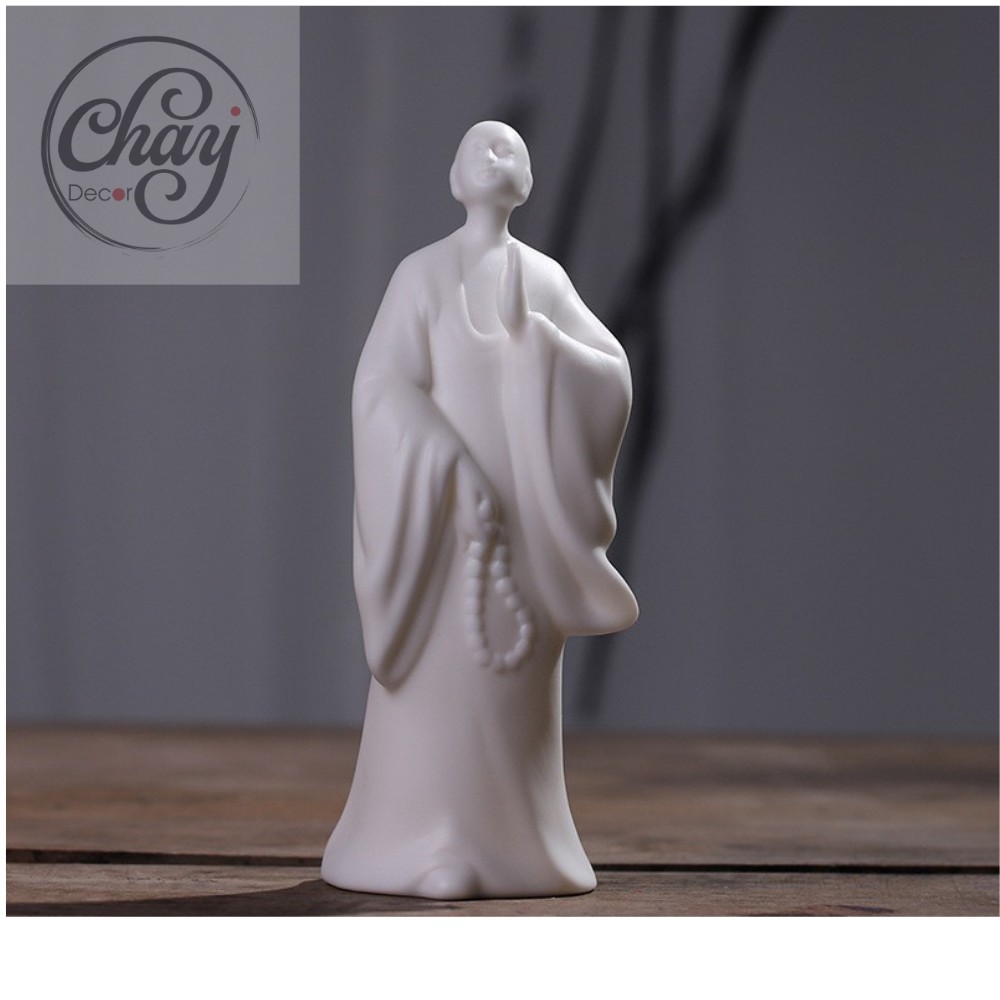 Tượng Vô Diện Bái Phật Kèm Đèn Led Hào Quang Trang Trí Tiểu Cảnh Hàng Đẹp - Chay Decor