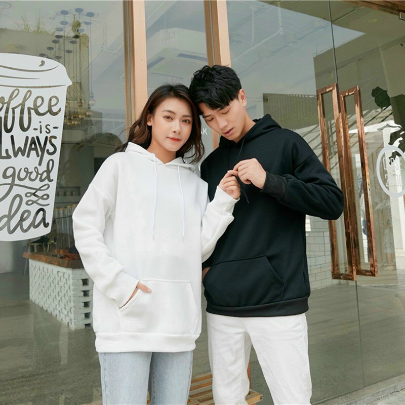Áo hoodie trơn tay dài có mũ nam nữ couple form rộng thoải mái chất nỉ dày dặn mềm mịn thời trang Hàn Quốc