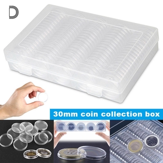 100 Hộp Nhựa Tròn Trong Suốt Đựng Tiền Xu 30mm