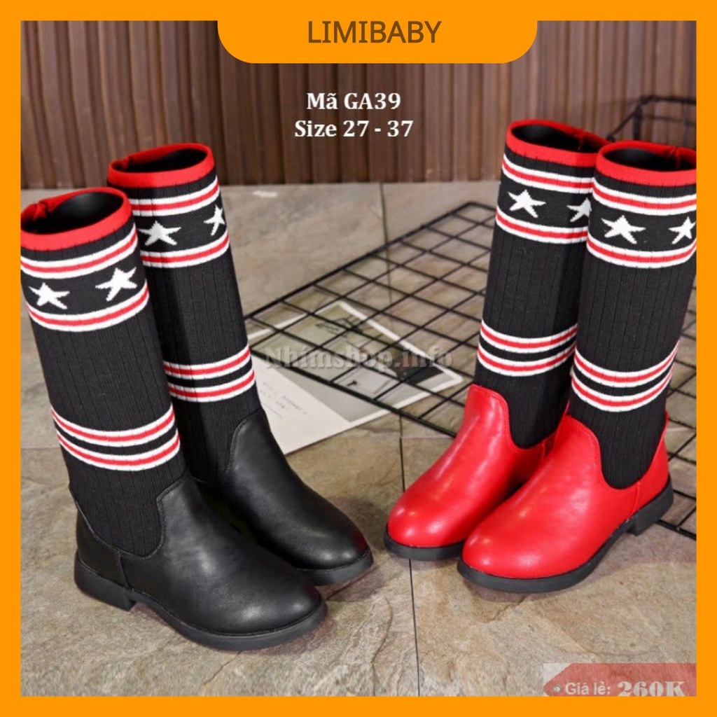 Giày boots tất len cổ cao LIMIBABY thổ cẩm phong cách Hàn Quốc cho bé gái 3, 4, 5, 6, 7, 8, 9, 10, 11, 12  tuổi GA39