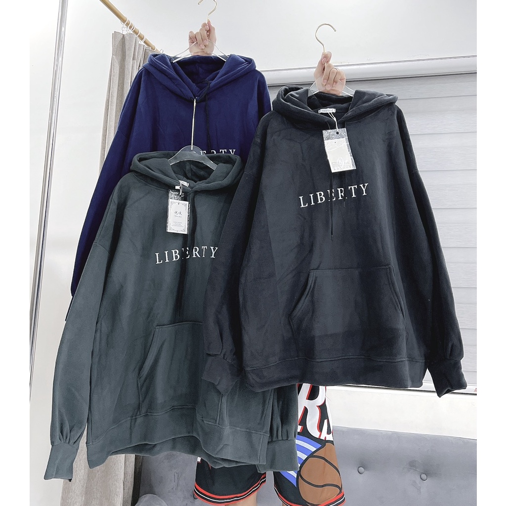 Áo Khoác Hoodie Xanh Iiberty Form To Nam Nữ Unisex Mũ 2 Lớp This Dáng Rộng Tay Bồng