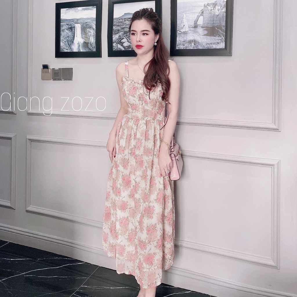 Váy Hoa Maxi 2 Dây Dáng Dài Hoa Hồng Cực XInh