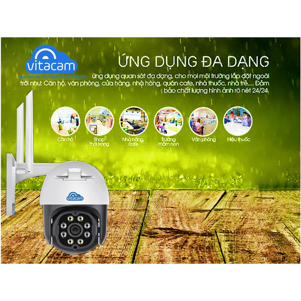 Camera 3MP Wifi Vitacam DZ3000 Ngoài trời, thẻ 32GB Đàm thoại, Chống Nước- Chính Hãng