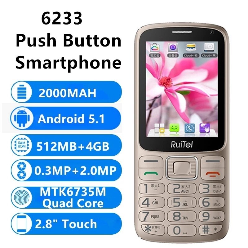 Ruitel 6233 - Điện thoại cục gạch chạy Android 5.1 (lollipop) Ram 512 Bộ nhớ trong 4GB
