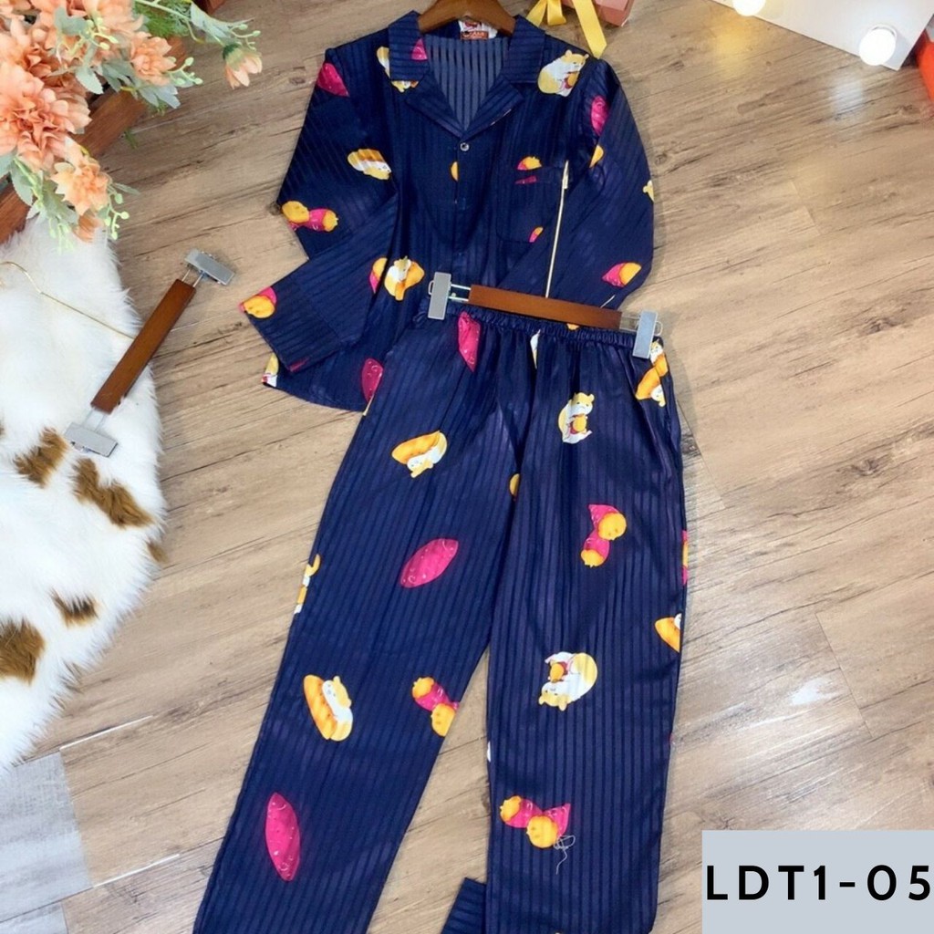 [HÀNG MỚI VỀ] BỘ PIJAMA LỤA GẤM DÀI TAY HỌA TIẾT CỰC XINH