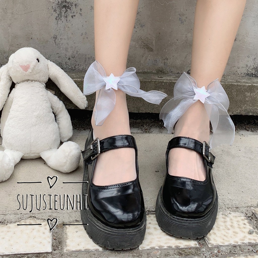 (CÓ VIDEO) Tất/ vớ nơ trong suốt đính ngôi sao nhỏ phong cách lolita