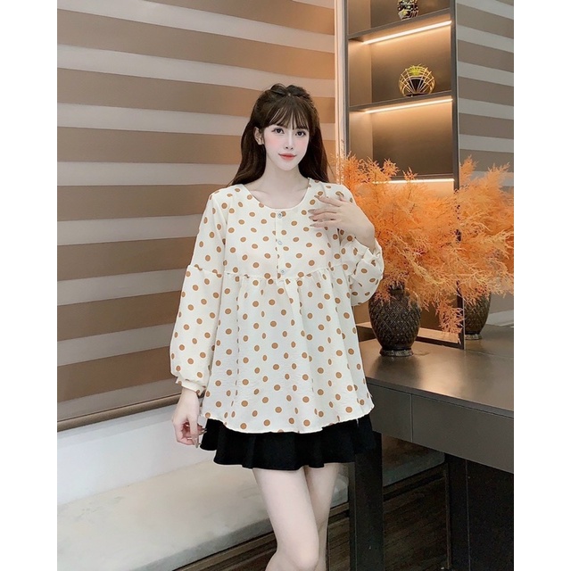 Áo Bầu siêu xinh -dáng baggydol,tay dài mặc thu ,hè -mặc đi làm ,đi chơi - freesize 43-68kg