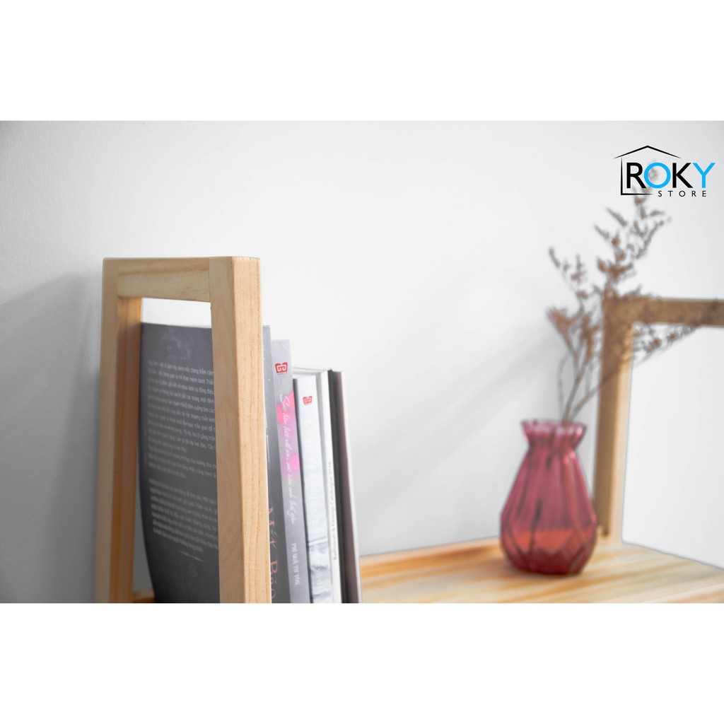 KỆ SÁCH 3 TẦNG DÁNG CHỮ A - MÀU TỰ NHIÊN- BOOK SHELF 3F - NATURAL COLOR- KỆ GỖ ĐA NĂNG- ROKY STORE