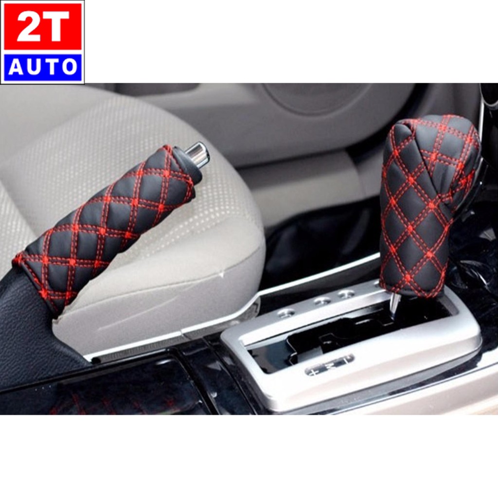 Bộ 2 Tấm Da bọc cần số và phanh tay cho ô tô xe hơi, bao da cần số phanh tay: SKU:103