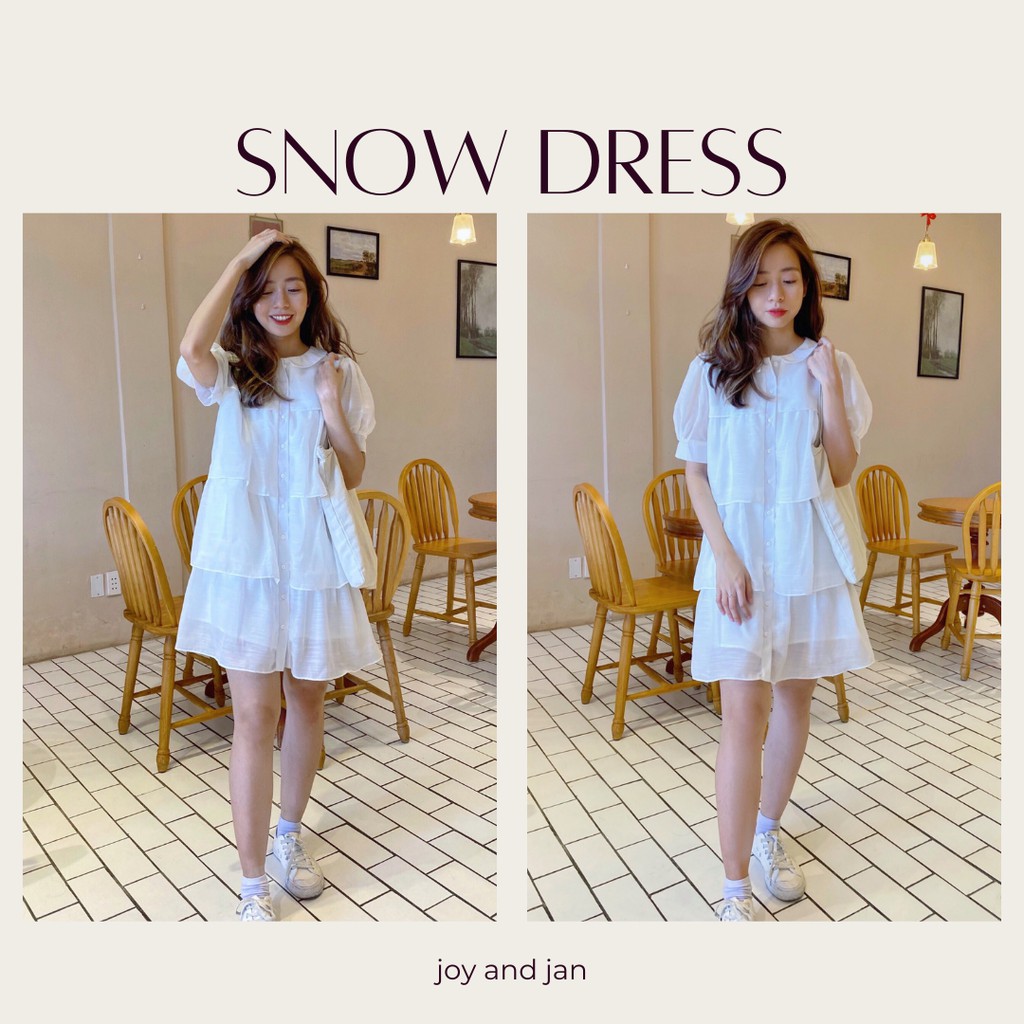 Đầm babydoll trắng , đầm voan tơ tay phồng , phong cách đầm tiểu thư , hàng thiết kế Snow Dress D057 ảnh thật shop chụp