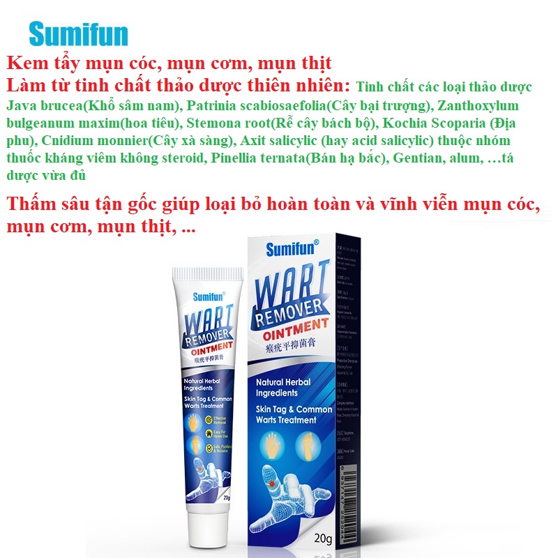Kem tẩy mụn cóc, mụn thịt, dưỡng da, kháng khuẩn, tinh chất thảo dược thiên nhiên, an toàn nhưng chi phí cực rẻ