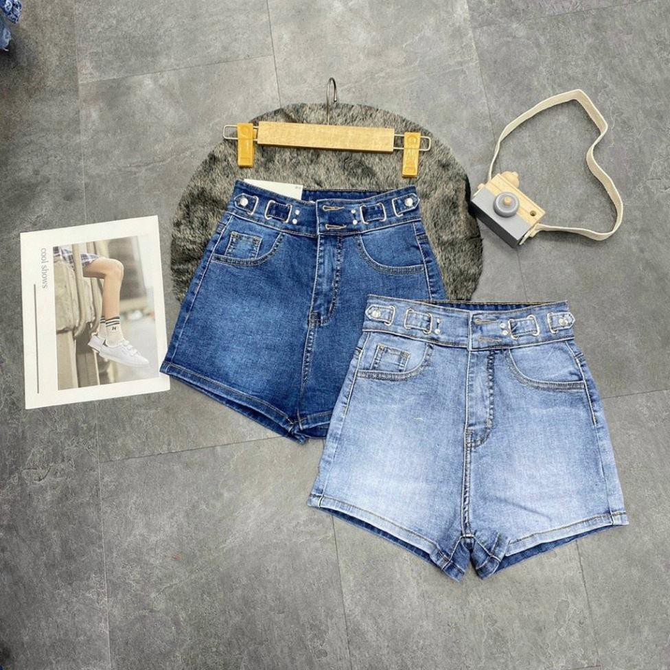 Quần Jeans Nữ - Quần Short Nữ Lưng Cao 2 Nút Lưng Khoen Kiểu, Co Dãn Cao Cấp