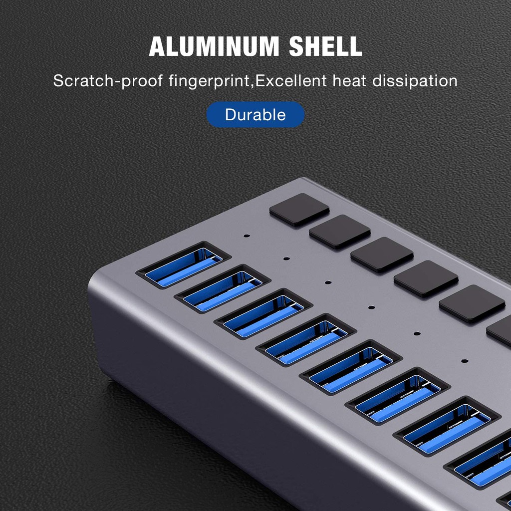 Bộ Chia 10 Cổng USB 3.0 ACASIS 12V / 4A Cho Laptop / PC / Mobile HDD