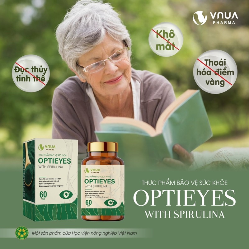 Viên Uống Bổ Mắt OPTIEYES With Spirulina VNUA Pharma Cải Thiện Thị Lực, Giảm Nhức Mỏi Mắt Sau 2 Tuần Sử Dụng (60 viên)
