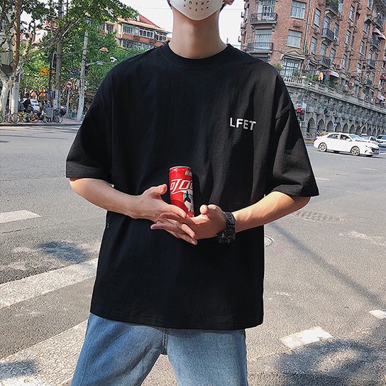 Áo Thun 100% Cotton Tay Lỡ Dáng Rộng Phong Cách Thời Trang Hàn Quốc Cho Nam Giới
