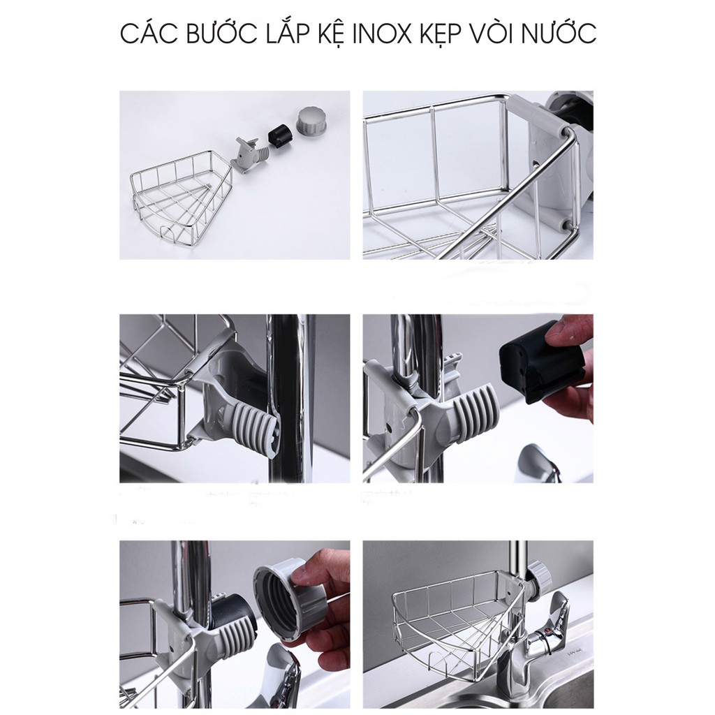 Giá để đồ rửa chén bát treo vòi nước bồn rửa bát bằng inox