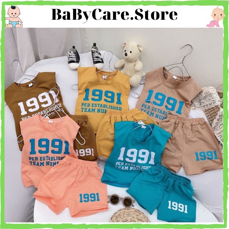 Bộ ba lỗ cho bé, Bộ ba lỗ bé trai in 1991 Chất Cotton Mềm Mát 5 Màu Đẹp Cho Bé 1-5 Tuổi