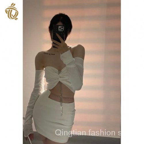 Set áo trễ vai + chân váy phong cách Hàn Quốc quyến rũ màu tùy chọn cho nữ