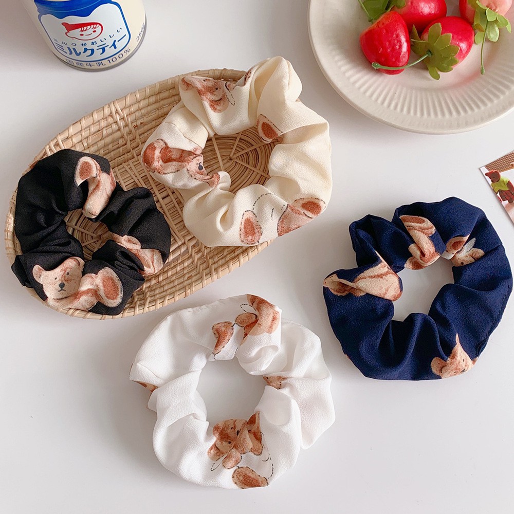 Dây cột tóc vải Scrunchies Hàn Quốc họa tiết gấu xinh xắn cho nữ