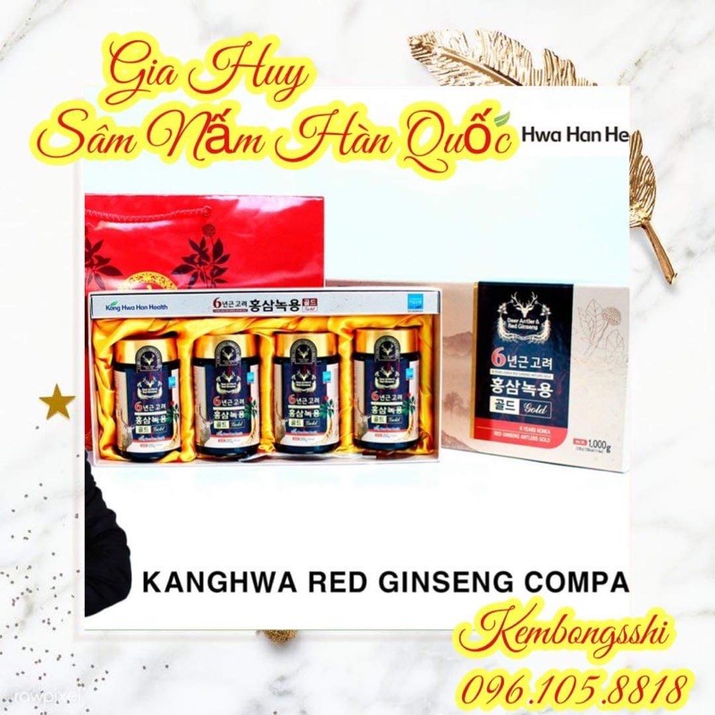 [SỈ TẬN GỐC ] Cao Hồng Sâm Nhung Hươu KANGHWA Hàn Quốc, Hộp 4 Lọ x 250gr