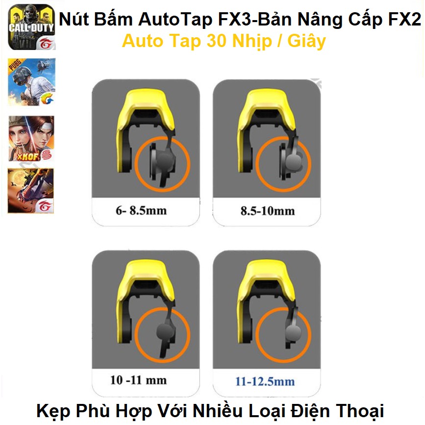 Bộ 2 Nút Bấm Chơi Game, Auto Tap Pubg Mobile FX3 Tap 30 Lần/Giây - Thiết Kế Thông Minh Nhỏ Gọn