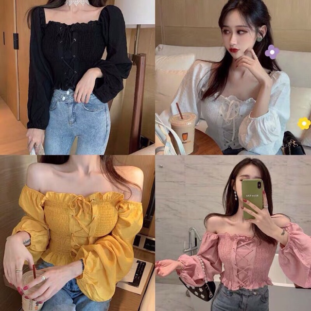 👉🏿Áo Kiểu Voan Cổ Vuông Đan Dây