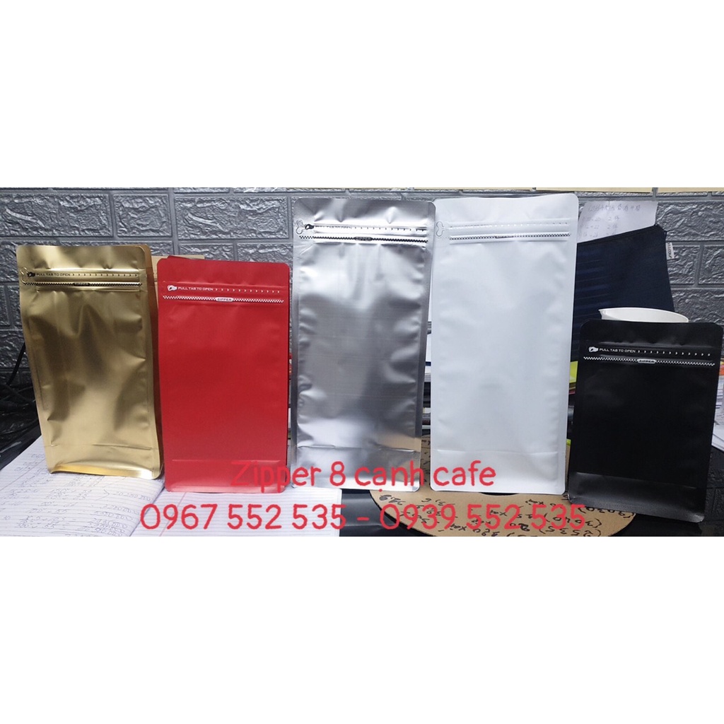 Túi Zipper 8 cạnh cafe đáy vuông màu