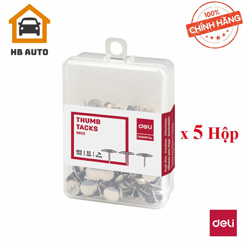 Combo 5 Hộp Ghim Mũ Inox 10mm Deli 22