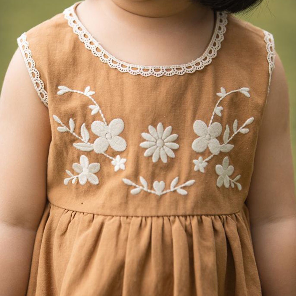 Đầm sát nách BEAR LEADER AX2288 vải cotton thêu hình gấu phong cách mùa hè thời trang cho bé gái