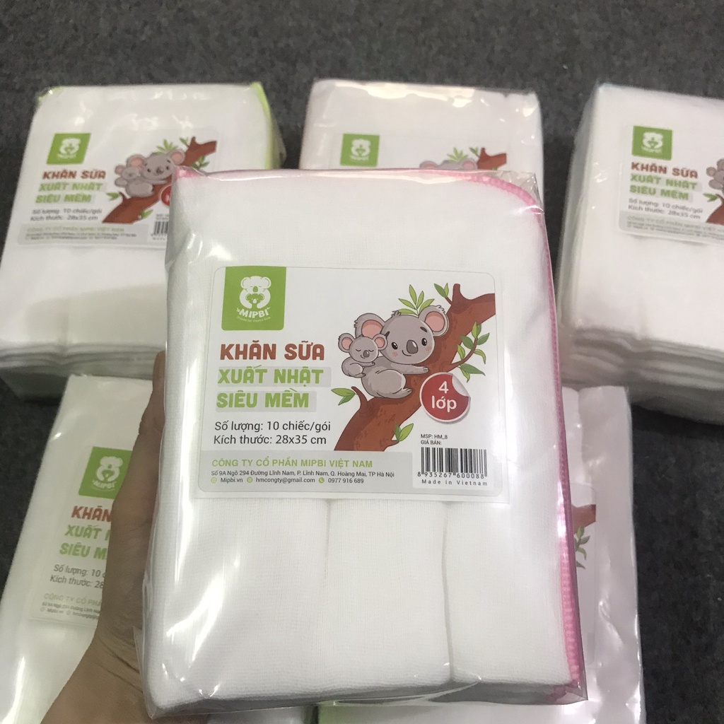 Khăn Sữa Xuất Nhật Mipbi (2-3-4 Lớp) 100% COTTON Mềm Mại (Set 10 Chiếc) - Kích Thước 28*35cm