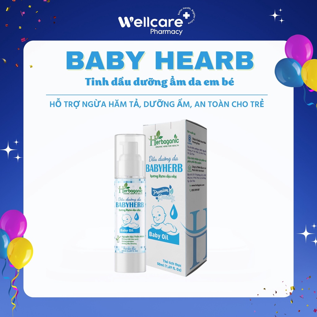 Tinh dầu dưỡng da BabyHerb 50ml  - Hỗ trợ ngừa hăm tã, dưỡng ẩm da, hương thơm dịu nhẹ, an toàn cho bé