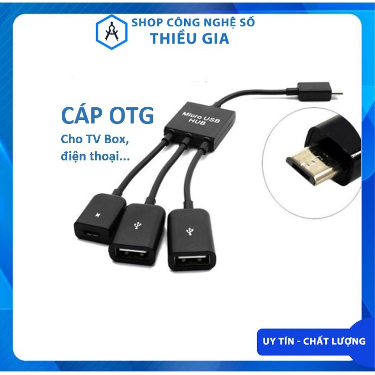 Cáp OTG cho TV Box, điện thoại, máy tính bảng, 1 cổng micro USB và 2 cổng USB
