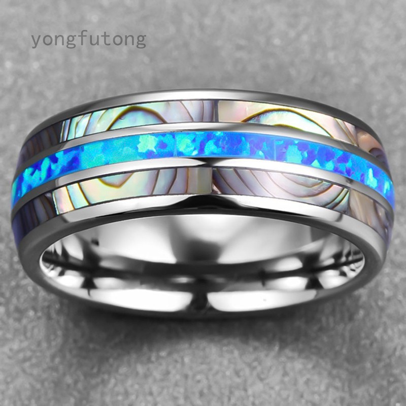 Yongfutong Nhẫn Đính Hôn Thép Vonfram Dát Đá Opal Màu Xanh Dương Không Phai Cho Nam