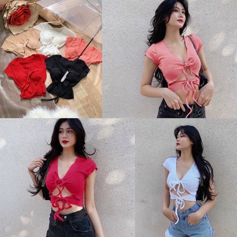 Áo kiểu tay ngắn chất xốp mịn ( có mút ngực)