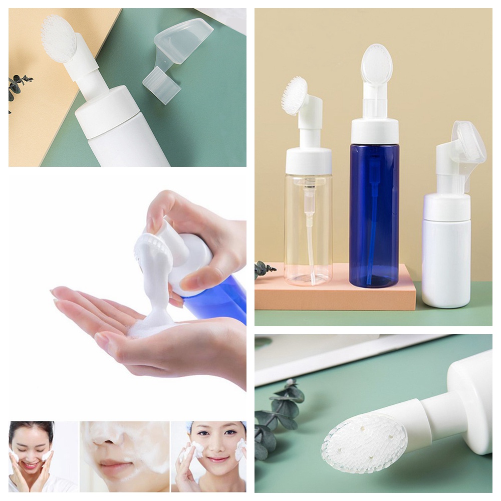 [Hàng mới về] Chai silicone đựng sữa rửa mặt tạo bọt xà phòng có bàn chải nhỏ gọn dùng khi du lịch