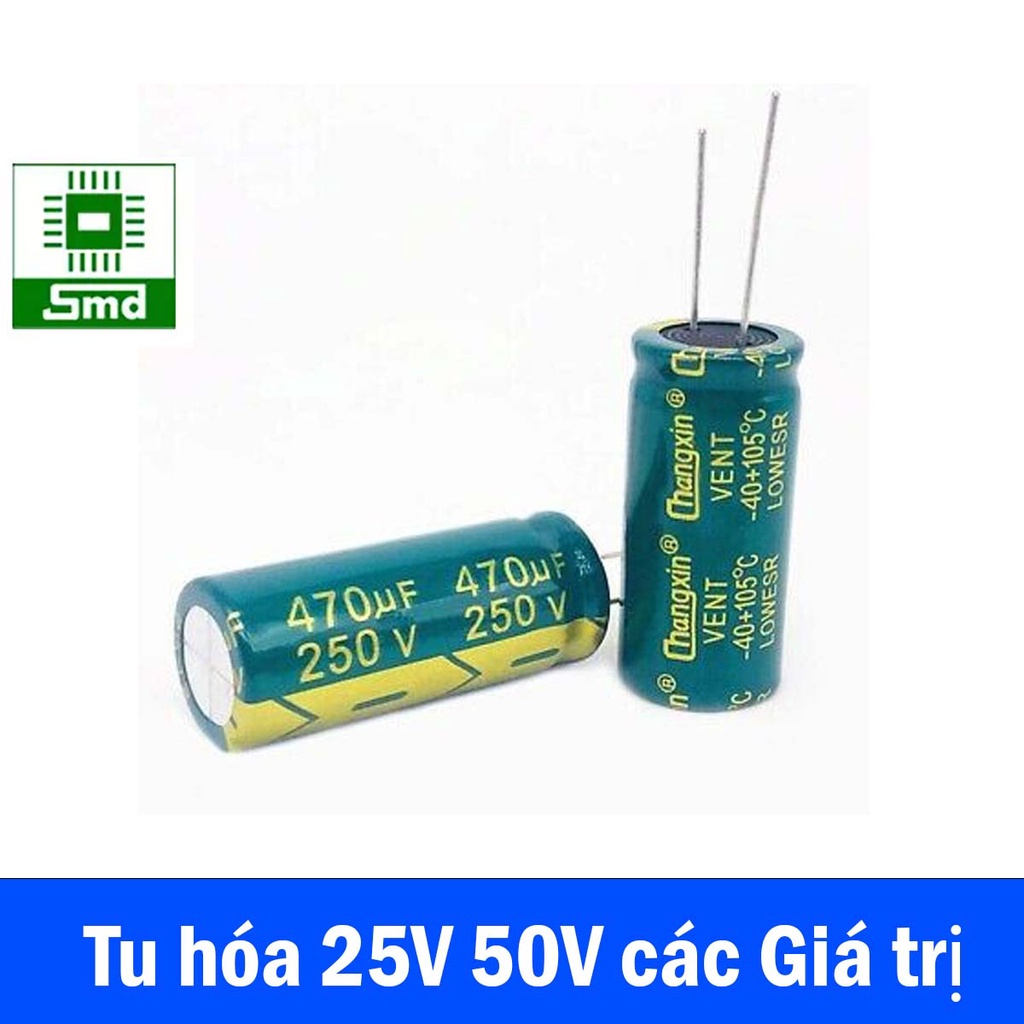 Tụ hóa 16V 25V 35V 50V các giá trị, Tụ phân cực lọc nguồn Chongx Các giá trị 10uf 47uf 100uf 220uf 470uf 1000uf 2200uF