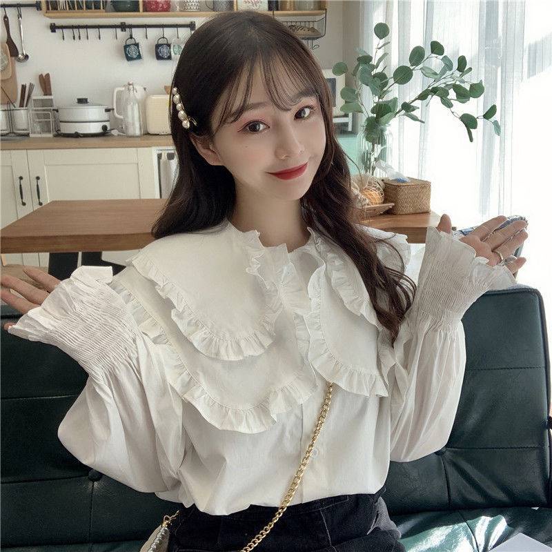 Áo Sơ Mi Trắng Kiểu nữ Công Sở CHIPY Dài Tay Bồng Bo Chun From Rộng Cổ Bèo Tầng Tiểu Thư Hàn Quốc UIzzang Vintage | BigBuy360 - bigbuy360.vn