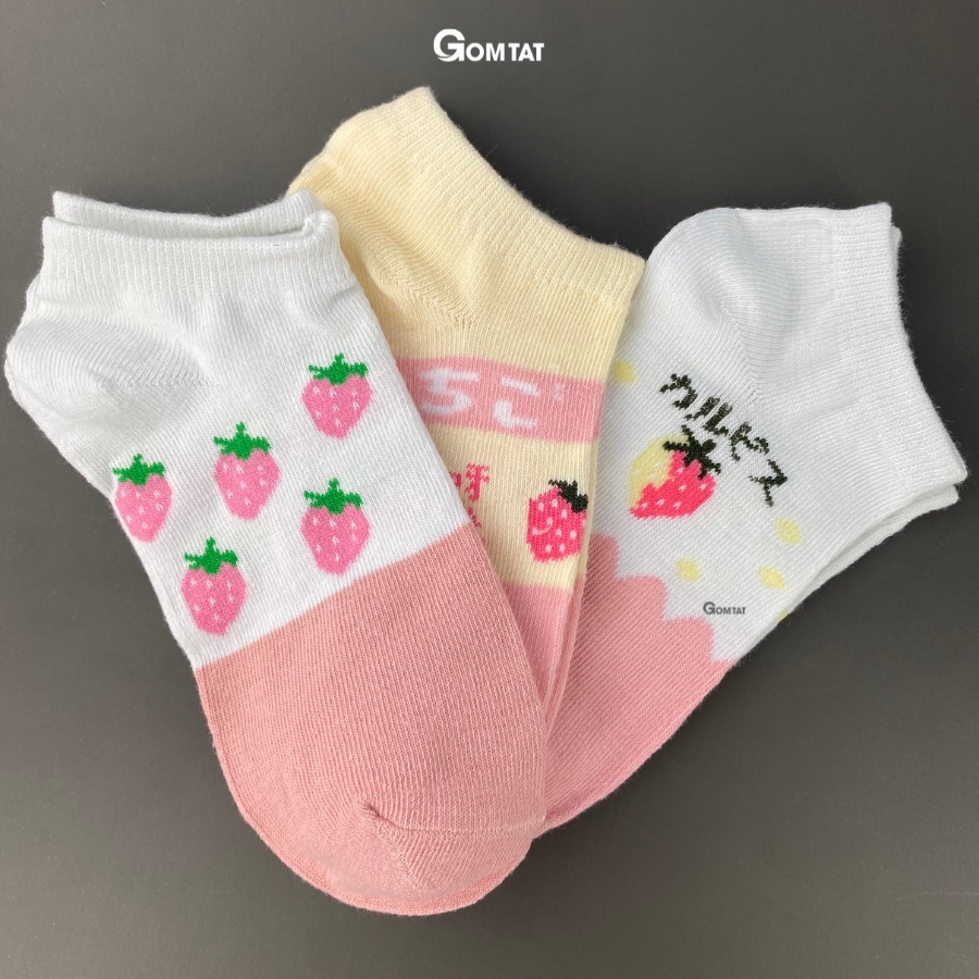 Set 5 đôi tất nữ cổ ngắn GOMTAT họa tiết trái cây, vớ nữ cổ thấp thời trang siêu dễ thương, chất liệu mềm mại - CB067