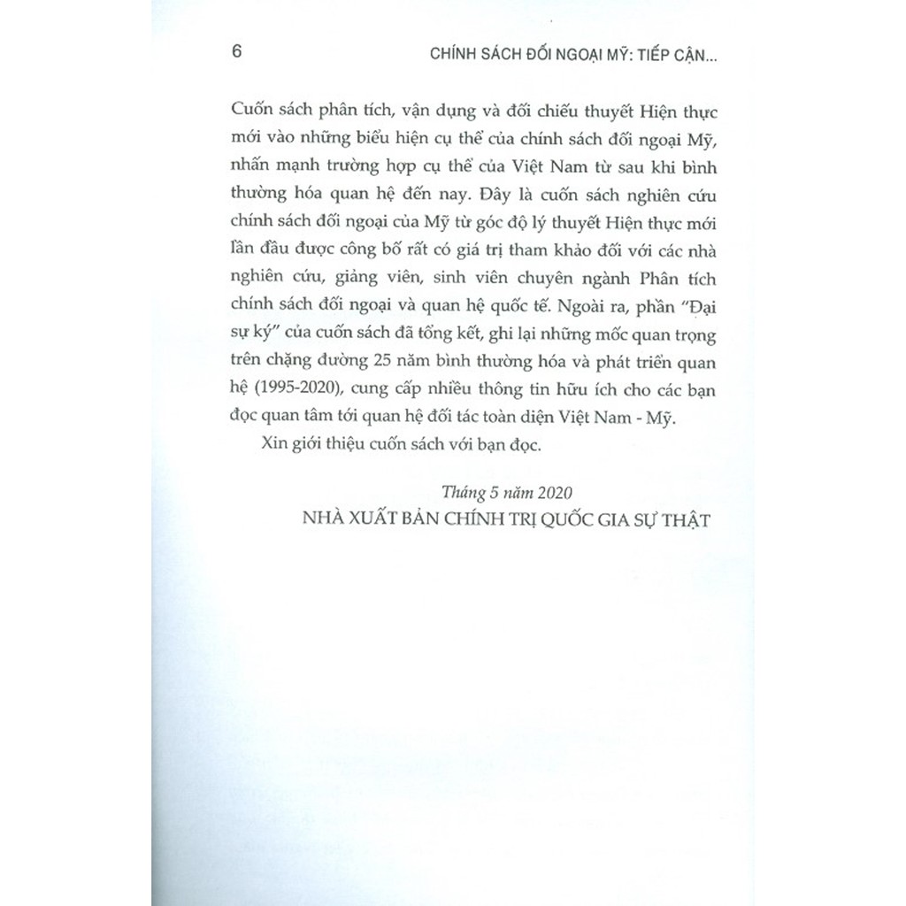 Sách - Chính Sách Đối Ngoại Mỹ: Tiếp Cận Từ Thuyết Hiện Thực Mới Và Trường Hợp Việt Nam Sau Khi Bình Thường Hóa Quan Hệ | BigBuy360 - bigbuy360.vn