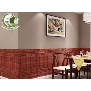 Xốp dán tường giả gỗ màu đỏ đậm - xốp dán chân tường [ 35cm x cao 90cm x dày 7mm ]