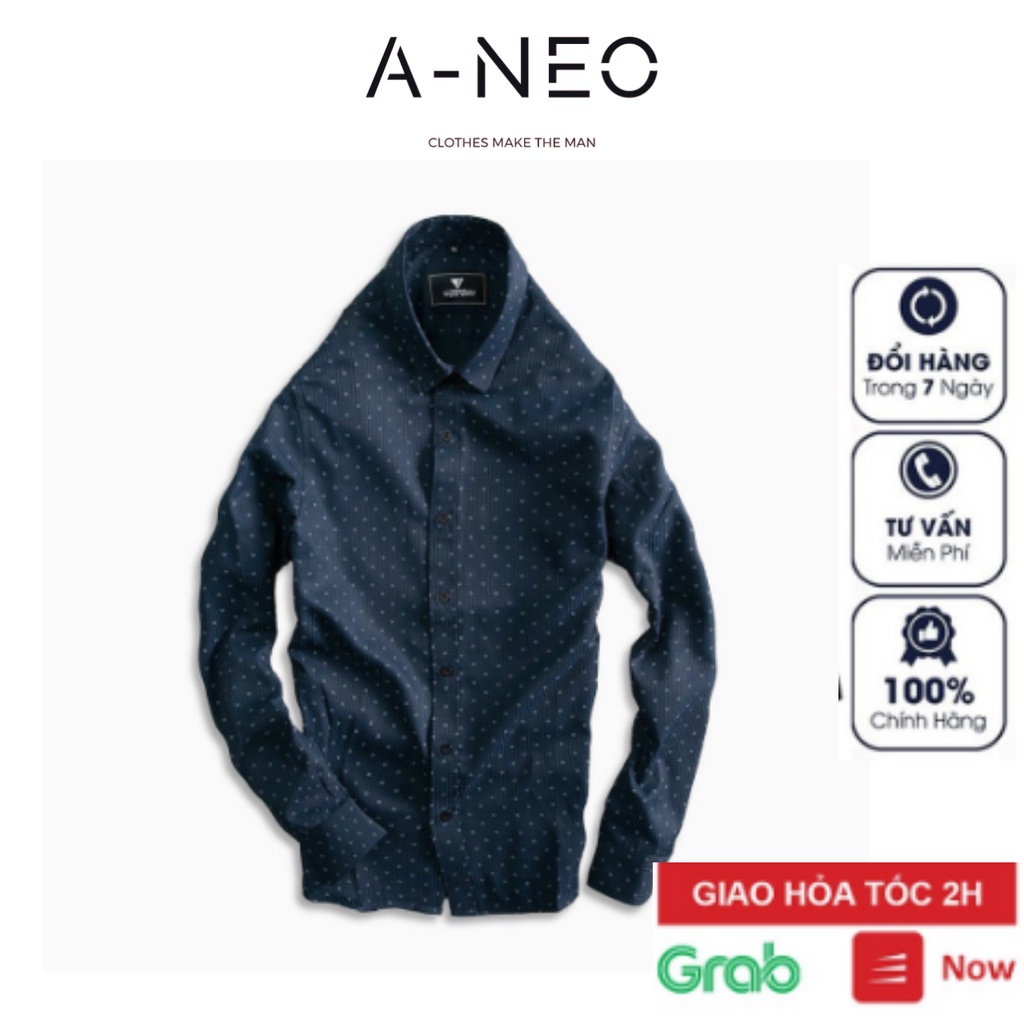 Áo sơ mi nam đẹp dài tay A-NEO họa tiết chấm bi cao cấp form ôm dáng body slimfit chất vải mềm mại không nhăn