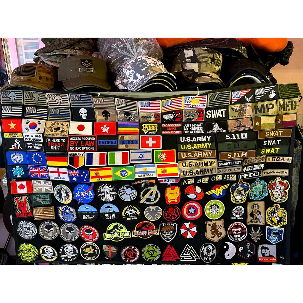 Shop chuyên về tem dán, patch velcro kiểu hook loop hoặc may trang trí đồ lính Mỹ balo 511  tactical áo nón chiến thuật