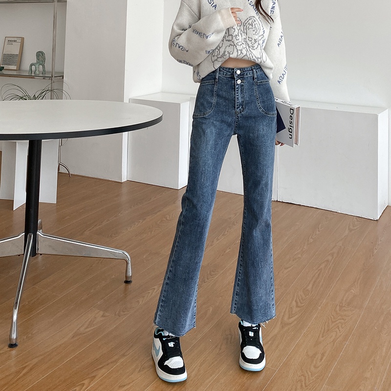 Quần Jeans Dài Lưng Cao Ống Đứng Thời Trang Hàn Quốc Cho Nữ