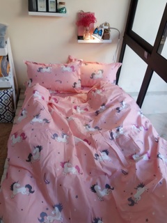 Set Chăn Ga Cotton Poly Kì Lân Hồng