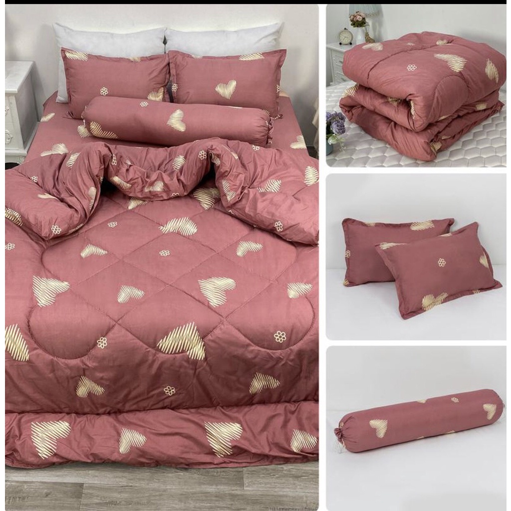 Bộ 5 món chăn ga gối cotton poly -kích thước 1m2x2m