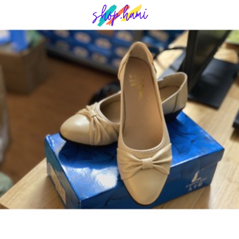 Giày Búp Bê Nữ Đẹp Cao Gót Êm Ái, Nhẹ Nhàng Có Gắn Nơ Xinh Xắn Với 2 Màu Đen, Be Đủ Size 35-40 SHOP HAMI G18