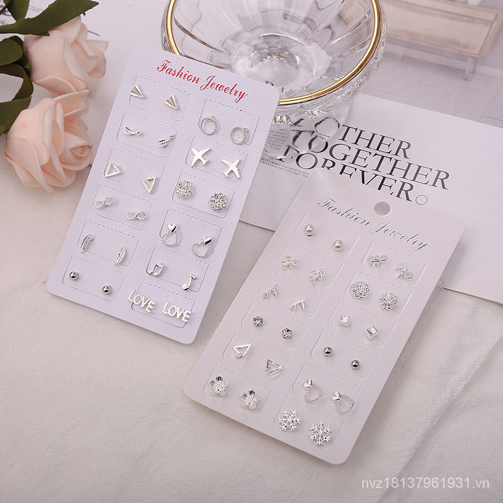 Set khuyên tai bạc phong cách Hàn Quốc và Nhật Bản kết hợp thời trang thanh lịch mới cho học sinh